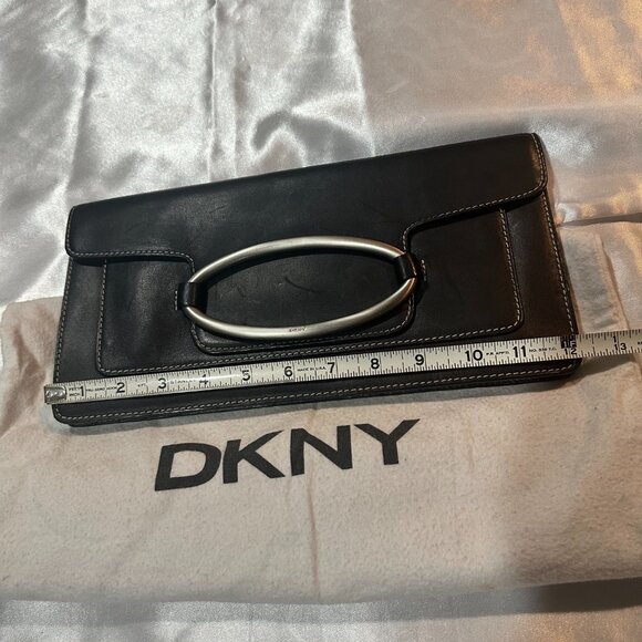 DKNY Black Nappa Leather Clutch Bag w/Brushed Nickel Hardware - Picture 8 of 12